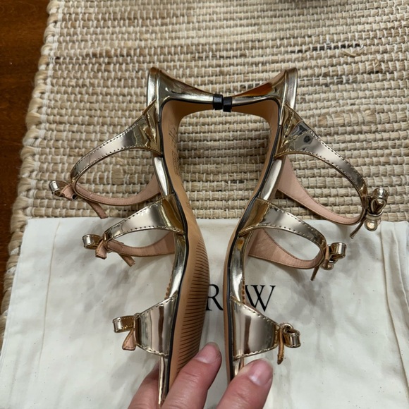 NWT J. Crew Zadie Triple Bow Gold Metallic Kitten Heels - Picture 4 of 9